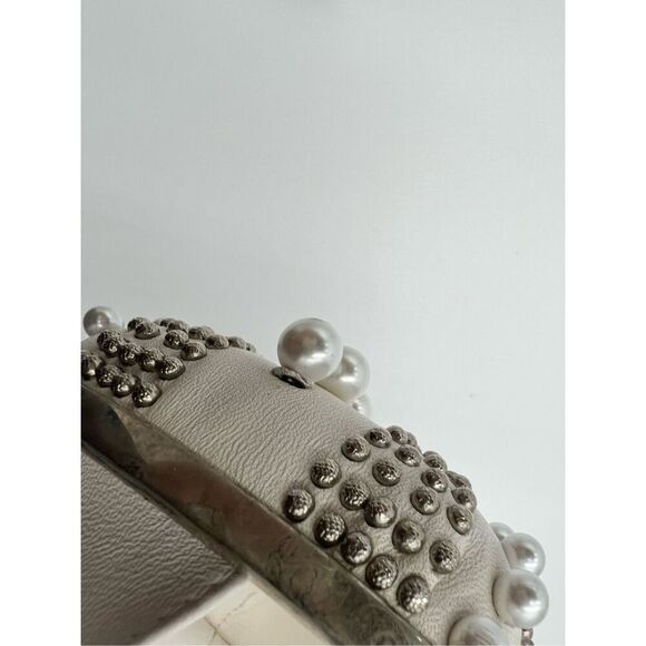 Alexander McQueen White Studded & Pearl Britannia Box Clutch Skull Clasp Purse - Picture 6 of 16